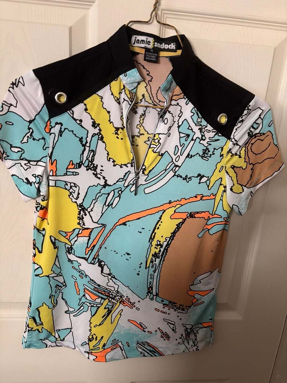 Jamie Sadock Womens Abstract Print Short Sleeve Quarter Zip Golf Polo Shirt Size